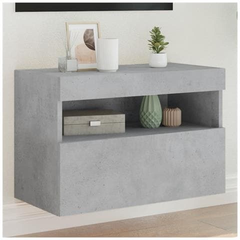 Mobile Tv A Parete Con Luci Led Grigio Cemento 60x30x40 Cm - Foto 1