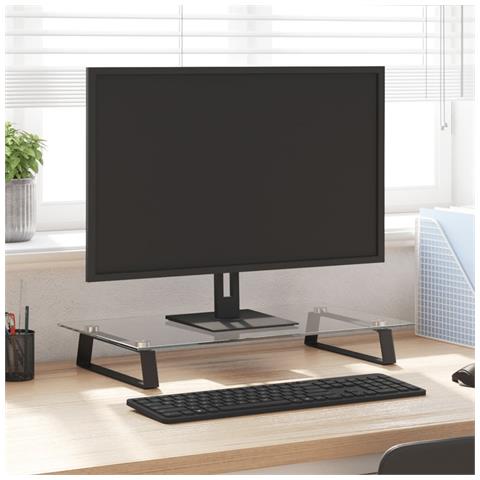 Supporto Per Monitor Nero 60x35x8cm Vetro Temperato E Metallo - Foto 1