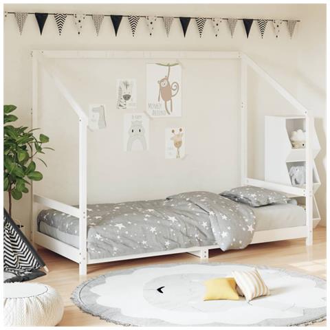 Giroletto Per Bambini Bianco 90x190cm In Legno Massello Di Pino - Foto 1