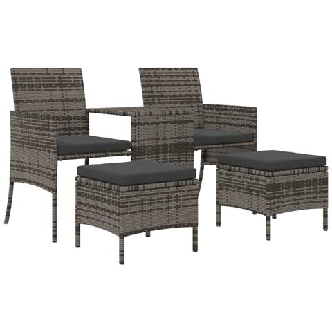Divano Giardino 2 Posti Con Tavolo E Sgabelli Grigio Polyrattan - Foto 1