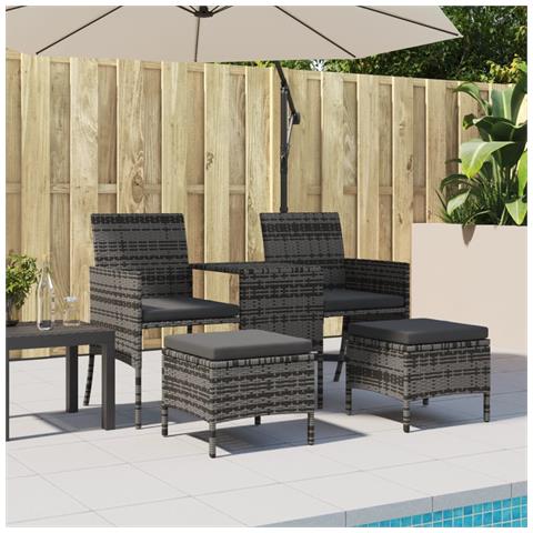 Divano Giardino 2 Posti Con Tavolo E Sgabelli Grigio Polyrattan - Foto 2