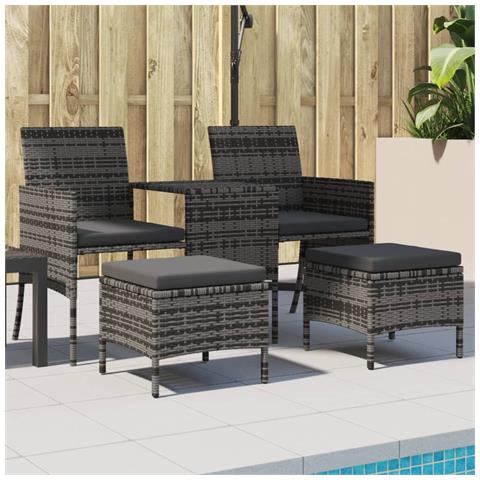 Divano Giardino 2 Posti Con Tavolo E Sgabelli Grigio Polyrattan - Foto 8