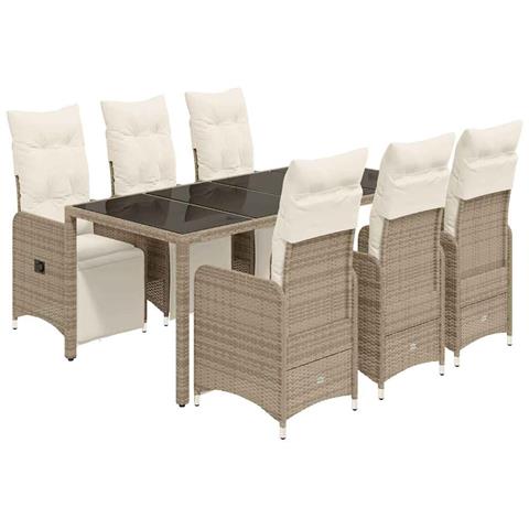 Set Bistrò Da Giardino 7 Pz Con Cuscini In Polyrattan Marrone - Foto 1