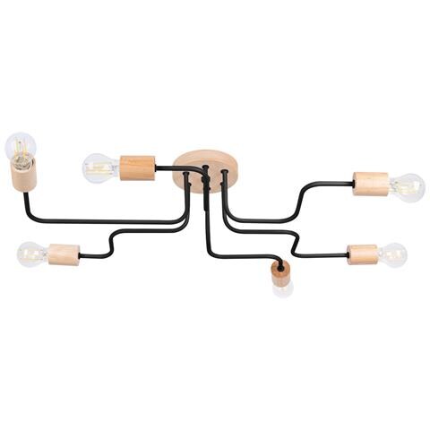 Lampadario Timbo 6 Nero Sl. 1670 - Soppalco Lampadario Nero /legno Naturale 16.5x85x58 Cm - Foto 1