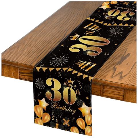 Decorazioni Eleganti Per Festa Di Compleanno 30 Anni - Nero E Oro 40x140 Cm - Foto 1