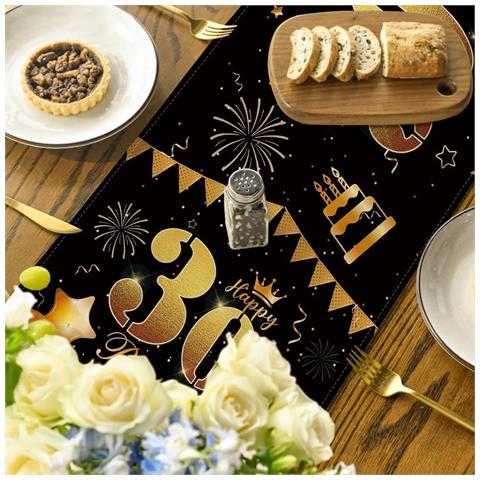 Decorazioni Eleganti Per Festa Di Compleanno 30 Anni - Nero E Oro 40x140 Cm - Foto 5