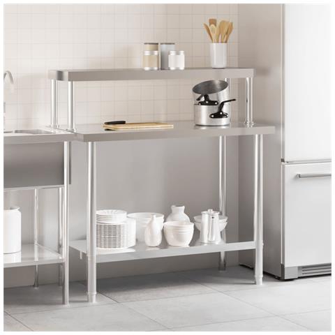 Tavolo Lavoro Cucina Con Ripiano 110x55x120 Cm Acciaio Inox - Foto 3