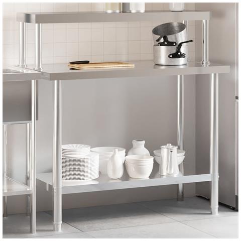 Tavolo Lavoro Cucina Con Ripiano 110x55x120 Cm Acciaio Inox - Foto 1