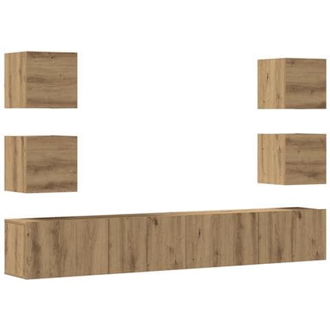 Mobili Tv A Parete 6 Pz Rovere Artigianale Legno Multistrato - Foto 2