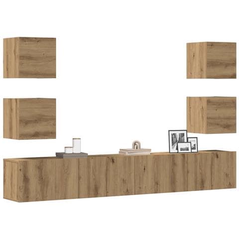 Mobili Tv A Parete 6 Pz Rovere Artigianale Legno Multistrato - Foto 1