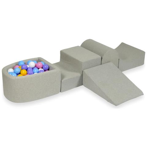 Foam Speelset Met Heuvel En Met Microzwembad Lichtgrijs Met Ballen 100 Stuks (lichtblauw, Geel, Geme Leerd, Poederroze, Wit) - Foto 1