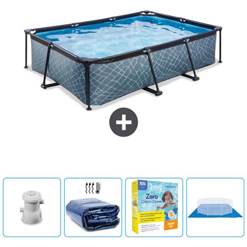 Piscina Fuori Terra - Rettangolo - 300x200x65 Cm - Grigio - Include Accessori Coordinati Cb8 - Foto 1