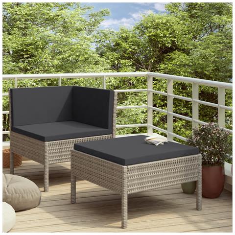 Set Divani Da Giardino 2 Pz Con Cuscini In Polyrattan Grigio - Foto 6