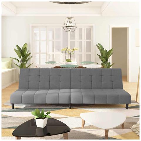 Divano Letto a 2 Posti Grigio Chiaro in Velluto - Foto 2