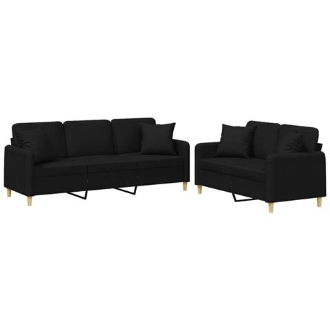 Set Divani 2 pz con Cuscini Nero in Tessuto - Foto 1