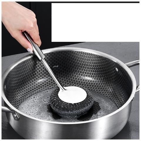 Spazzola Per Pentole In Acciaio Inossidabile Con Manico Lungo E Scrubber - Foto 3