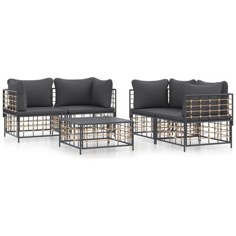 Set Divani da Giardino 5 pz con Cuscini Antracite in Polyrattan - Foto 1