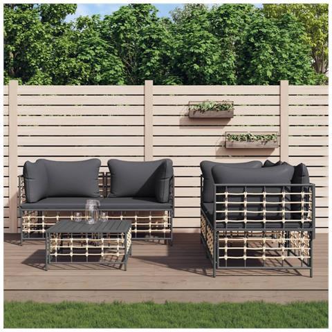 Set Divani da Giardino 5 pz con Cuscini Antracite in Polyrattan - Foto 2