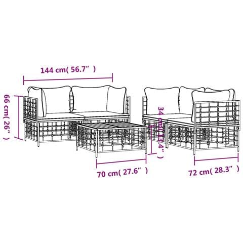 Set Divani da Giardino 5 pz con Cuscini Antracite in Polyrattan - Foto 8