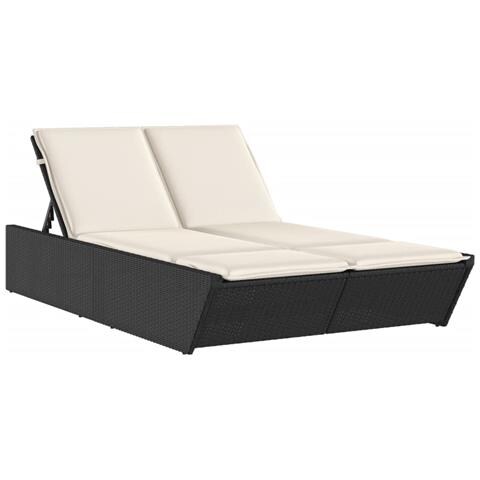 Lettino Prendisole Doppio con Cuscini Nero in Polyrattan - Foto 1