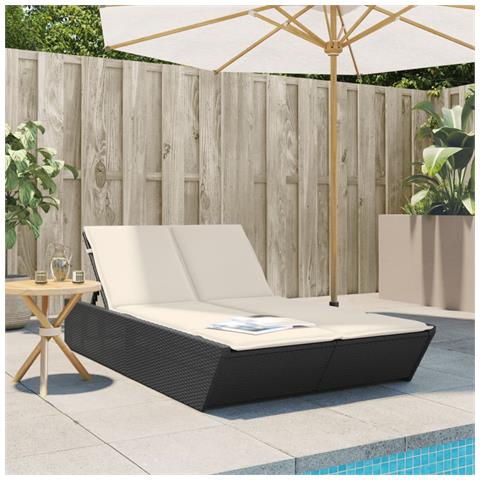 Lettino Prendisole Doppio con Cuscini Nero in Polyrattan - Foto 2