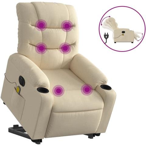 Poltrona Alzapersona Massaggiante Elettrica Crema in Tessuto - Foto 1