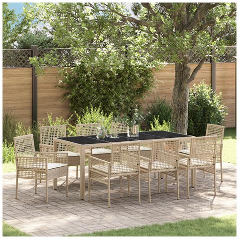 Set da Pranzo da Giardino 9 Pezzi con Cuscini Beige in Polyrattan - Foto 2