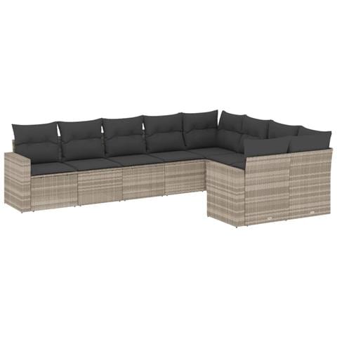 Set Divano da Giardino 9pz con Cuscini Grigio Chiaro Polyrattan - Foto 1