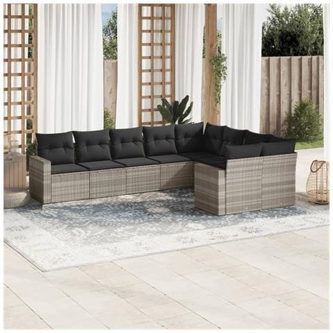 Set Divano da Giardino 9pz con Cuscini Grigio Chiaro Polyrattan - Foto 2