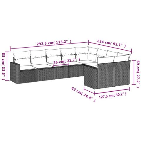 Set Divano da Giardino 9pz con Cuscini Grigio Chiaro Polyrattan - Foto 3