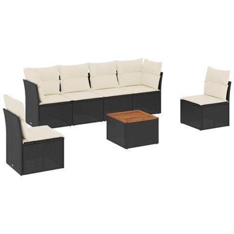 Set Divani da Giardino con Cuscini 7pz Nero Polyrattan - Foto 1