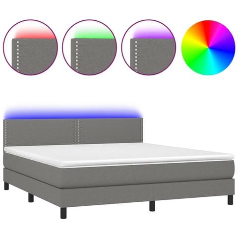 Letto a Molle Materasso e LED Grigio Scuro 160x200cm in Tessuto - Foto 1