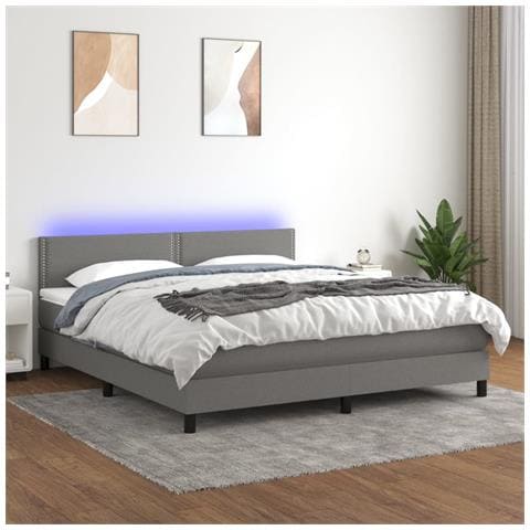 Letto a Molle Materasso e LED Grigio Scuro 160x200cm in Tessuto - Foto 2