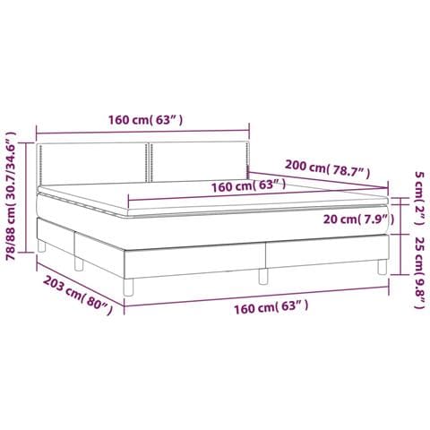 Letto a Molle Materasso e LED Grigio Scuro 160x200cm in Tessuto - Foto 8