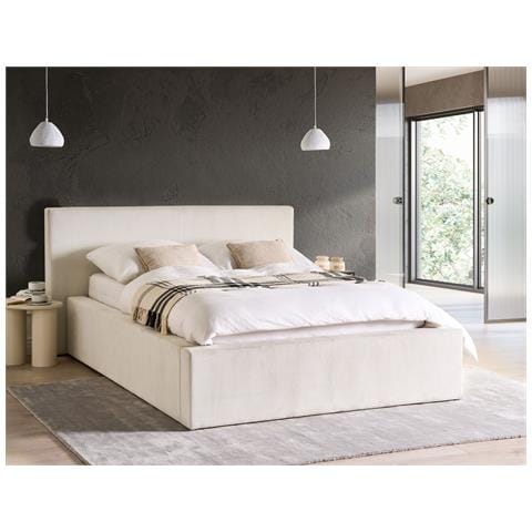 Letto Contenitore Velluto A Coste Lillebonne 140 X 200 Cm Beige Chiaro - Foto 1