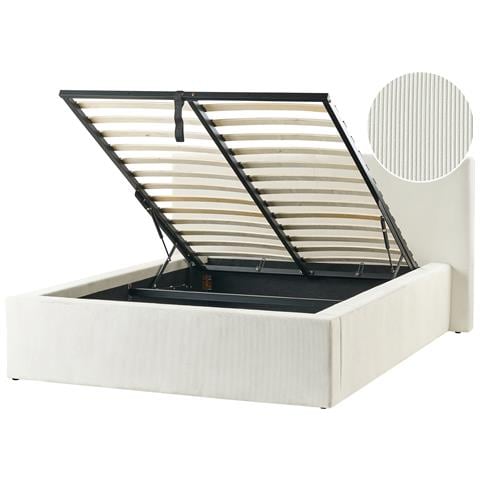 Letto Contenitore Velluto A Coste Lillebonne 140 X 200 Cm Beige Chiaro - Foto 2