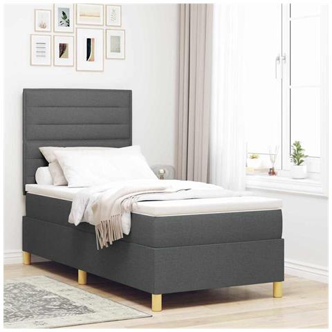 Letto a molle con materasso Grigio scuro 100 x 200 cm Tessuto - Foto 2