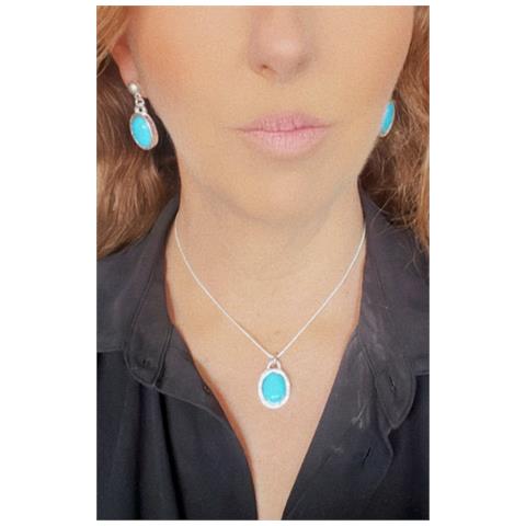 Collana E Orecchini In Turchese Naturale E Placcati Argento - Foto 2