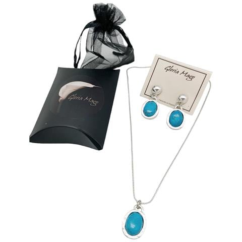 Collana E Orecchini In Turchese Naturale E Placcati Argento - Foto 1