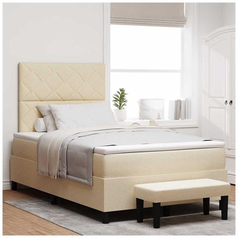 Letto a molle con materasso Crema 120 x 190 cm Tessuto - Foto 2