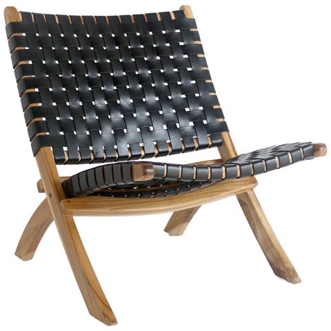Poltrona Pieghevole Perugia In Pelle Nera Intrecciata Con Gambe In Teak Naturale - Foto 1