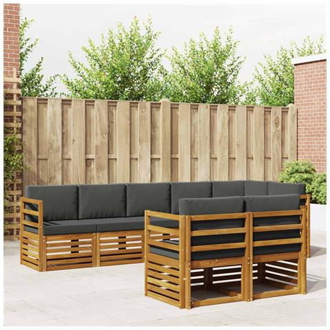 Set divani 8 pcs Naturale e Antracite Legno di Acacia Massello - Foto 2