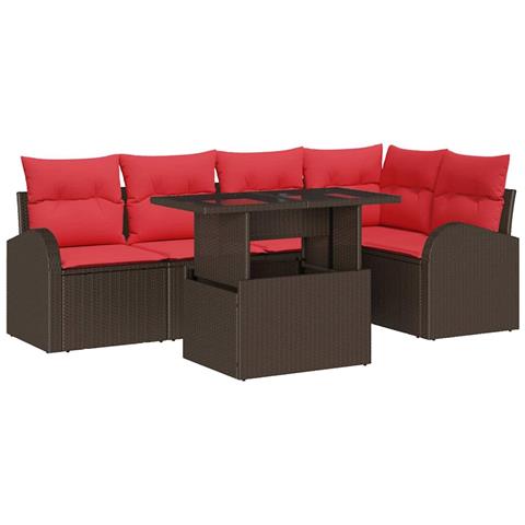 Set Divano da Giardino 6 pcs Marrone e rosso polyrattan - Foto 1