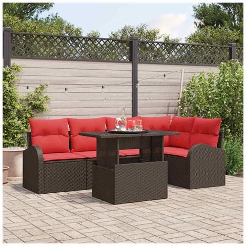 Set Divano da Giardino 6 pcs Marrone e rosso polyrattan - Foto 2