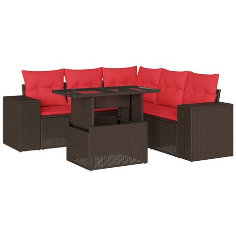 Set Divani da Giardino 6 pz con Cuscini Marrone in Polyrattan - Foto 1
