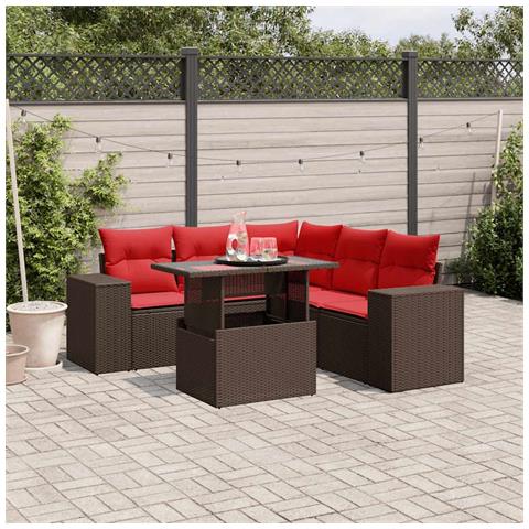 Set Divani da Giardino 6 pz con Cuscini Marrone in Polyrattan - Foto 2