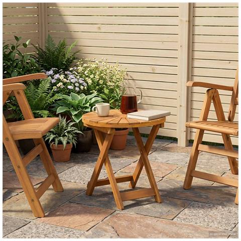 Tavolo da bistrot Naturale Ø45 x 45 cm Legno di Acacia Massello - Foto 2