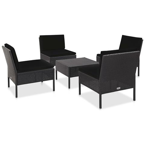 Set Divani Da Giardino 5 Pz Con Cuscini In Polyrattan Nero - Foto 1