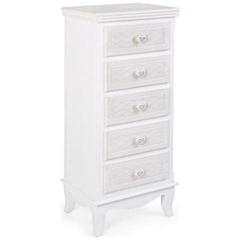 Cassettiera Da Camera In Mdf Cinque Cassetti Bianco Charlene 40x30x H96,5 Cm - Foto 1