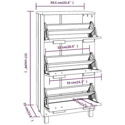 Scarpiera Marrone Miele 59,5x35x117 Cm Legno Massello Di Pino - Foto 9